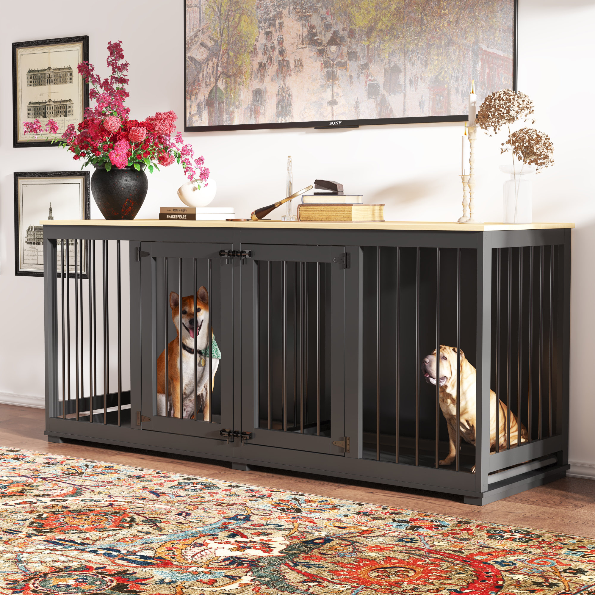 Tucker Murphy Pet Large Dog Crate Furniture with Tray and Divider Reviews Wayfair